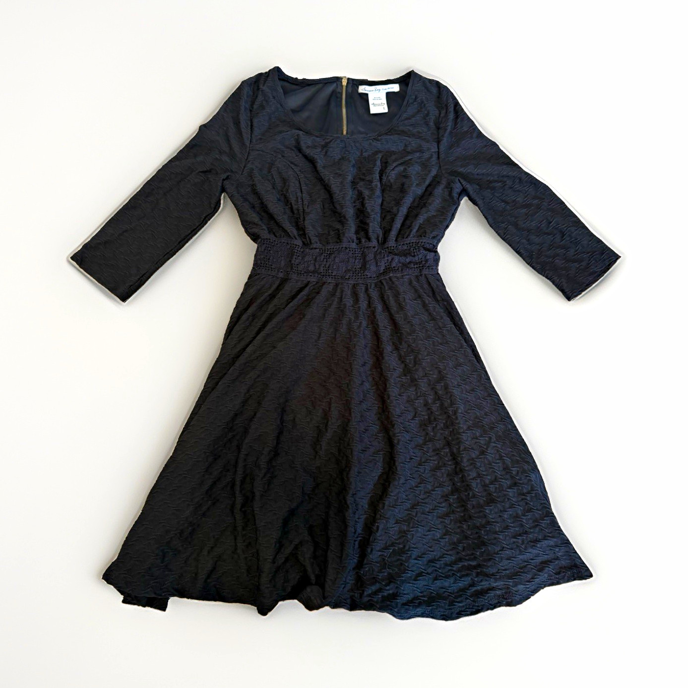American Rag Black A-Line Lace Dress 3/4 Sleeve Zip L