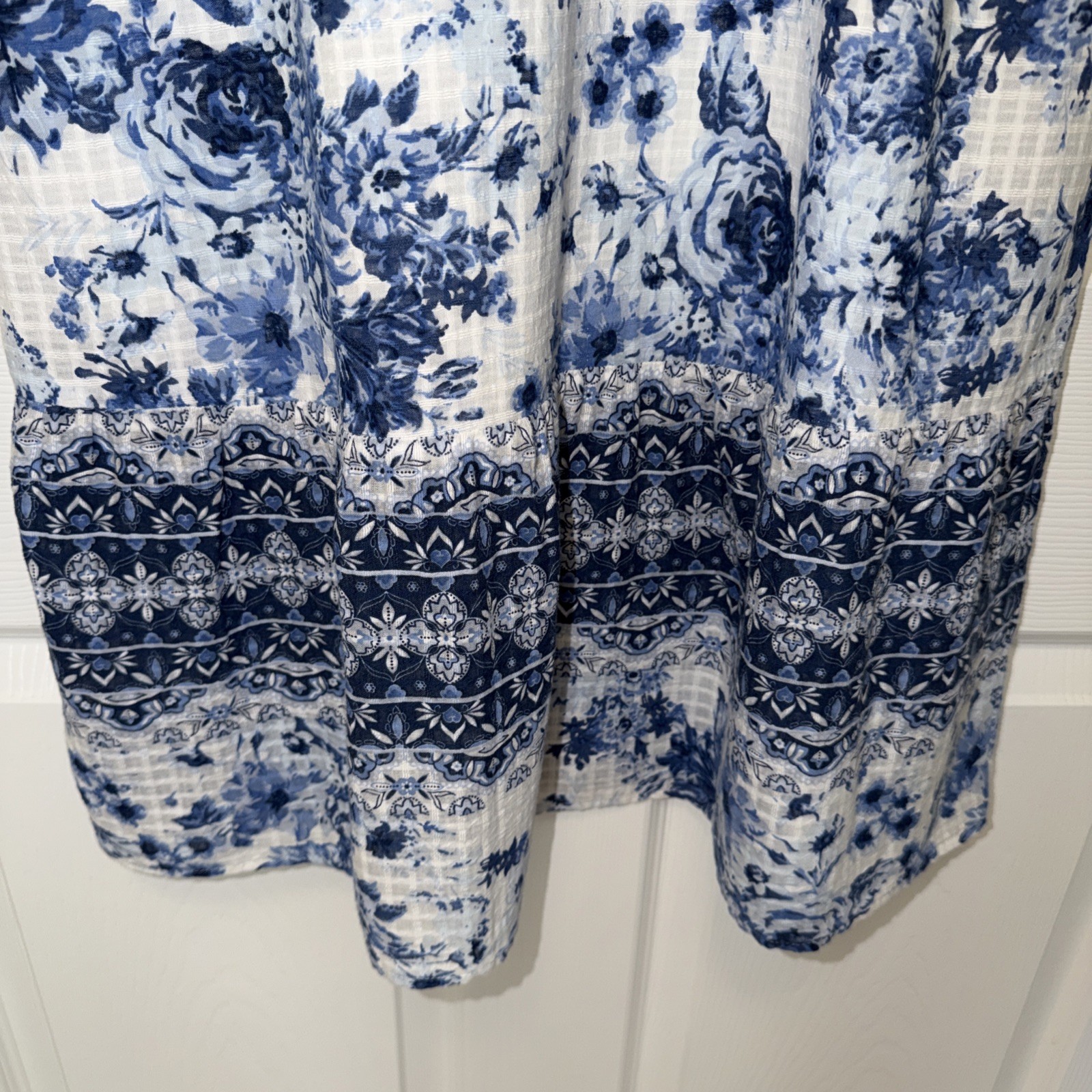 J. Jill Womens Blue White Floral Scoop Neck Sleeveless A-Line Dress Size SP