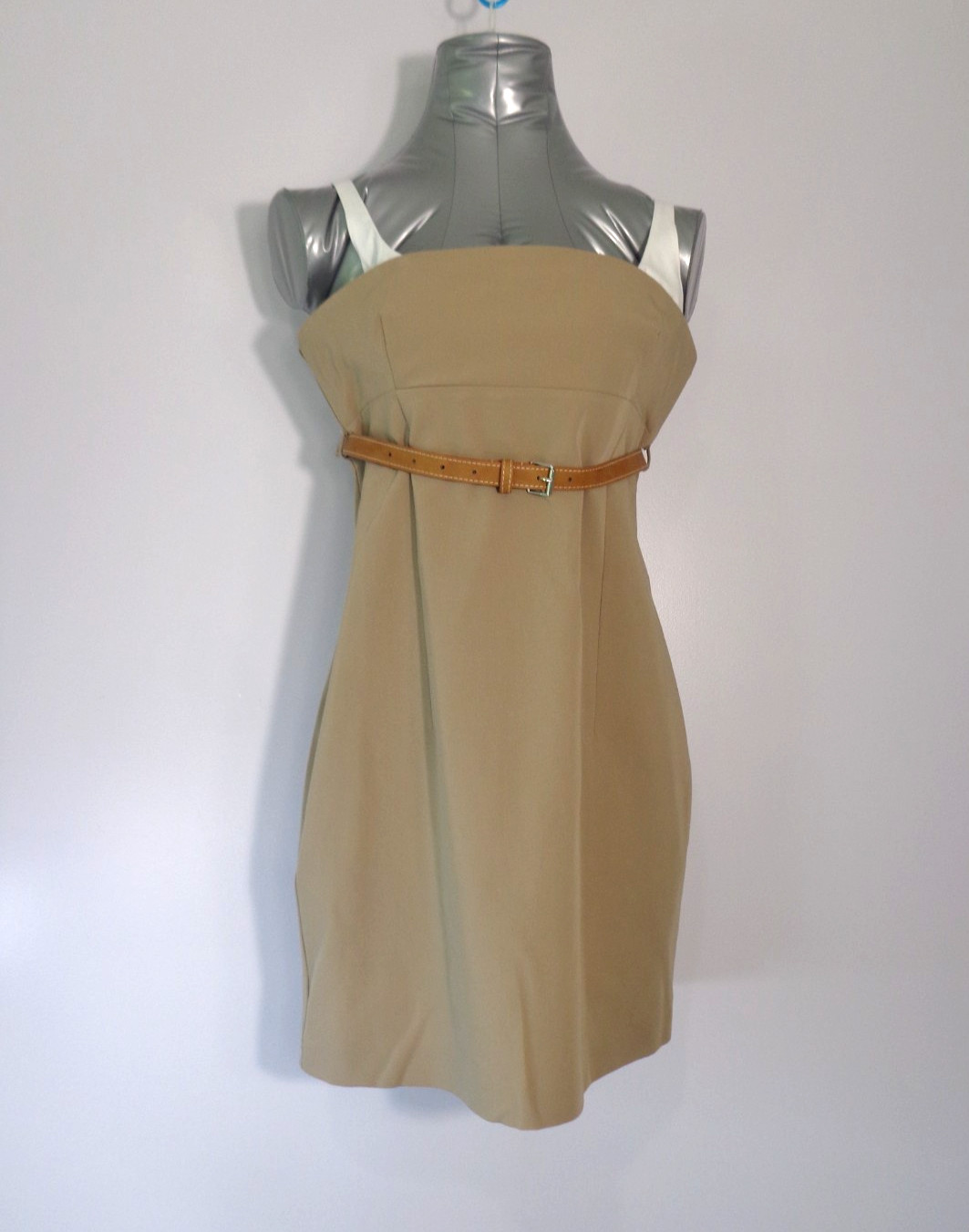 NEW! Zara Women’s Short Dress With Matching Belt Camel Beige Brown White Size L