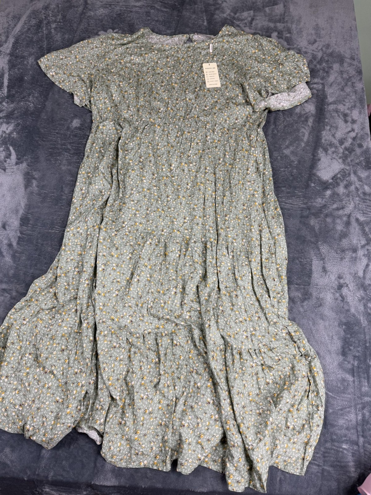 Nemidor Womens Green Floral Midi Dress Short Sleeve Size 22 NWT