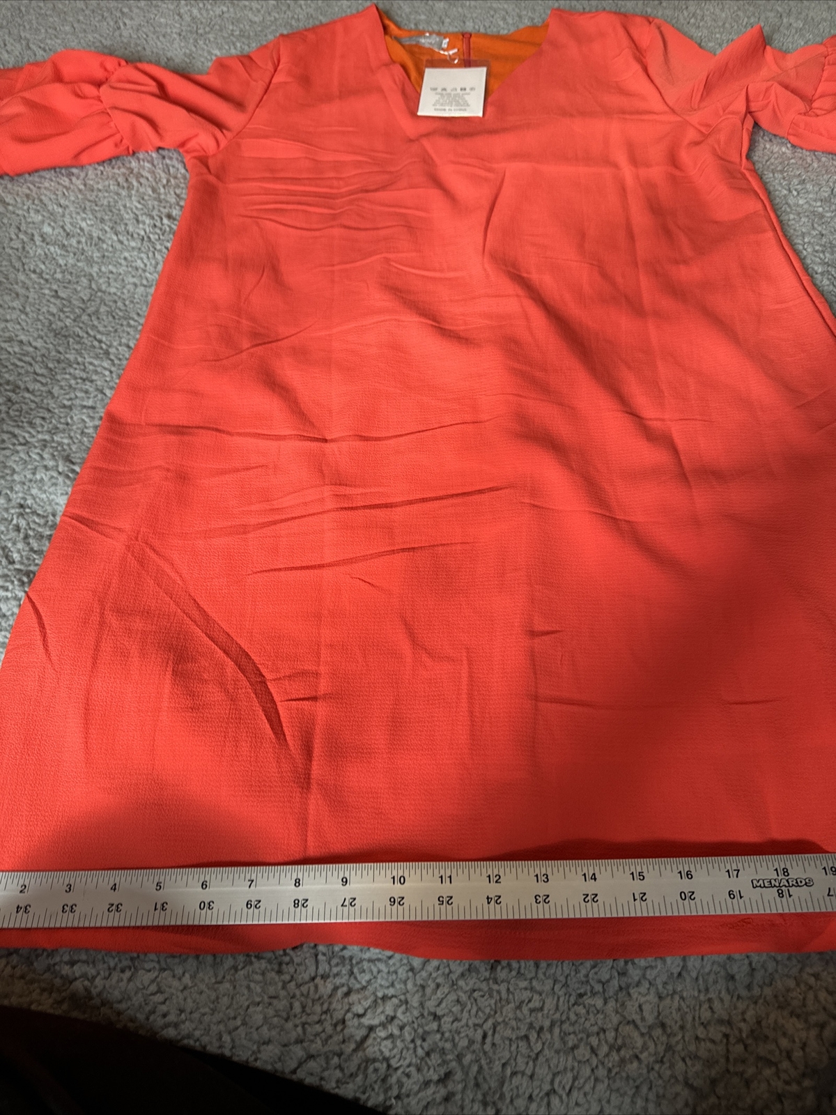 V-Neck Orange Bell Sleeve Shift Dress Mini Dress Sz XL By Belongsci