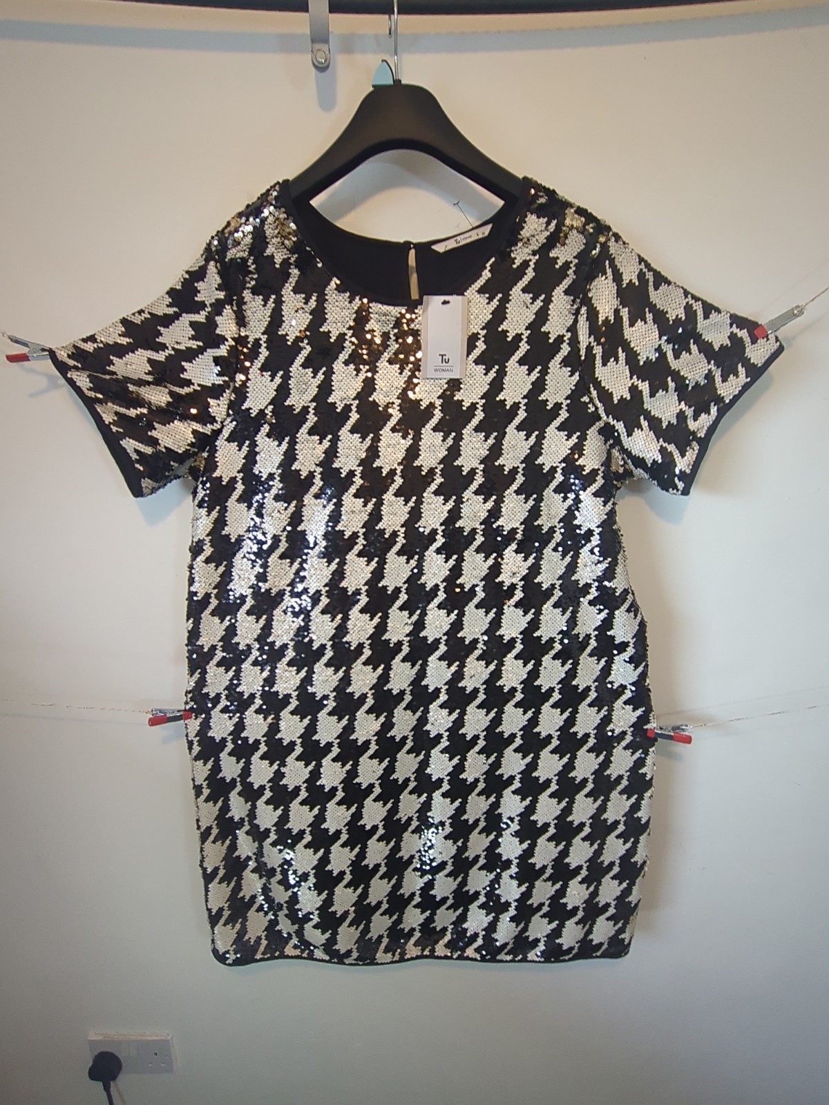 TU Dogtooth Checkered sequin Dress UK 20