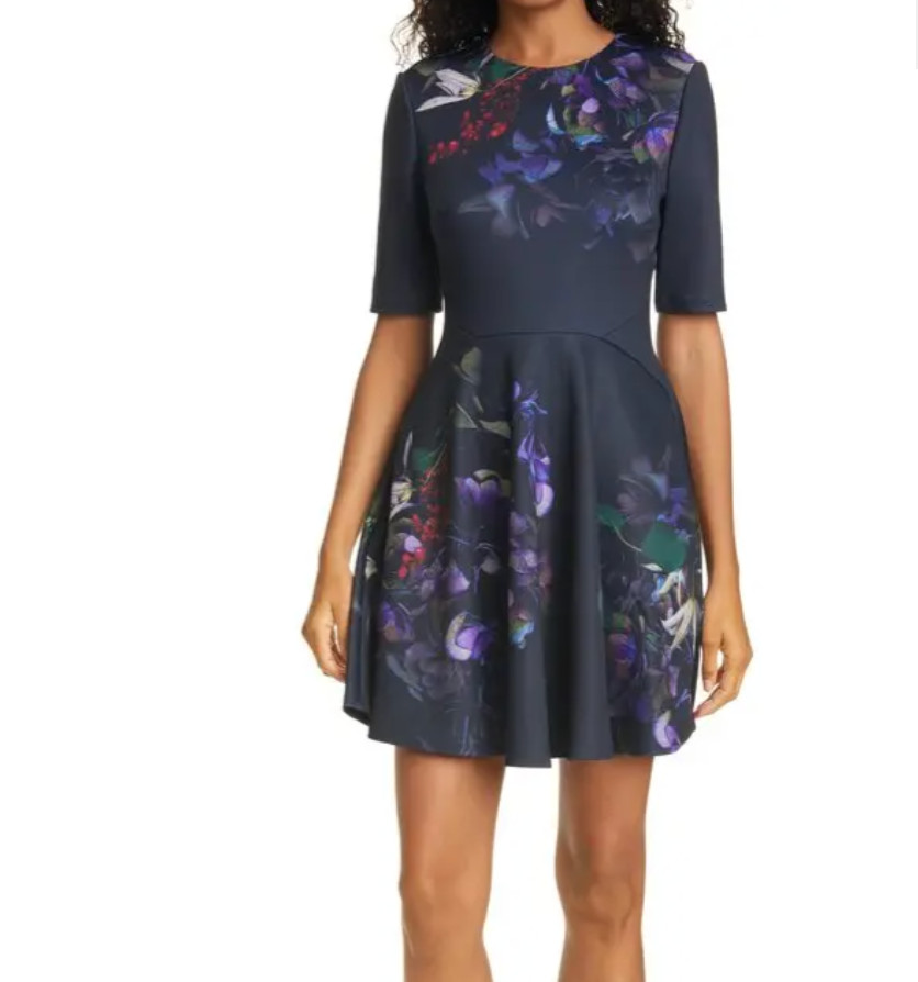 NWOT Ted Baker London Alephie Skater Dress in Black Size 2 US 4-6