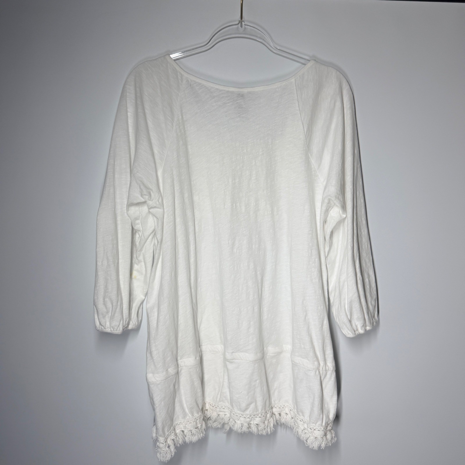 XCVI Anthropologie White Embroidered Boho Tunic Mini Dress Fringe Medium