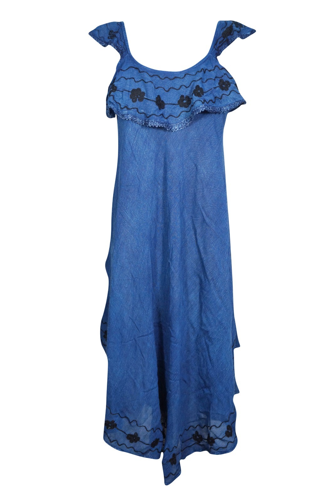 Vintage Boho Batik Maxi Dress Pink & Yellow Ombre Sundress Floral Embroidery M