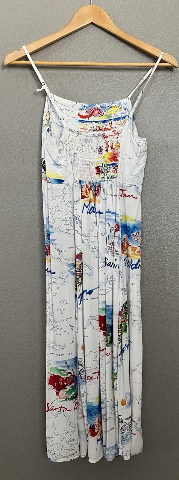 Gap Dress Womens XS White Map Travel Print Fit And Flare Smocked Sundress Summer