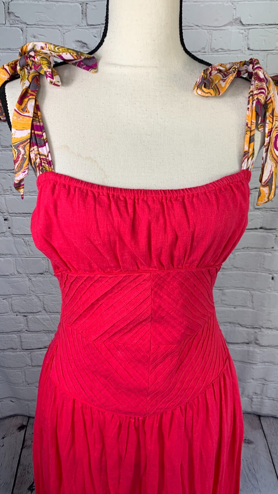 NWT $ 148 Free People Hot Hibiscus Santorini Maxi Dress Strapped Linen Rayon 4.