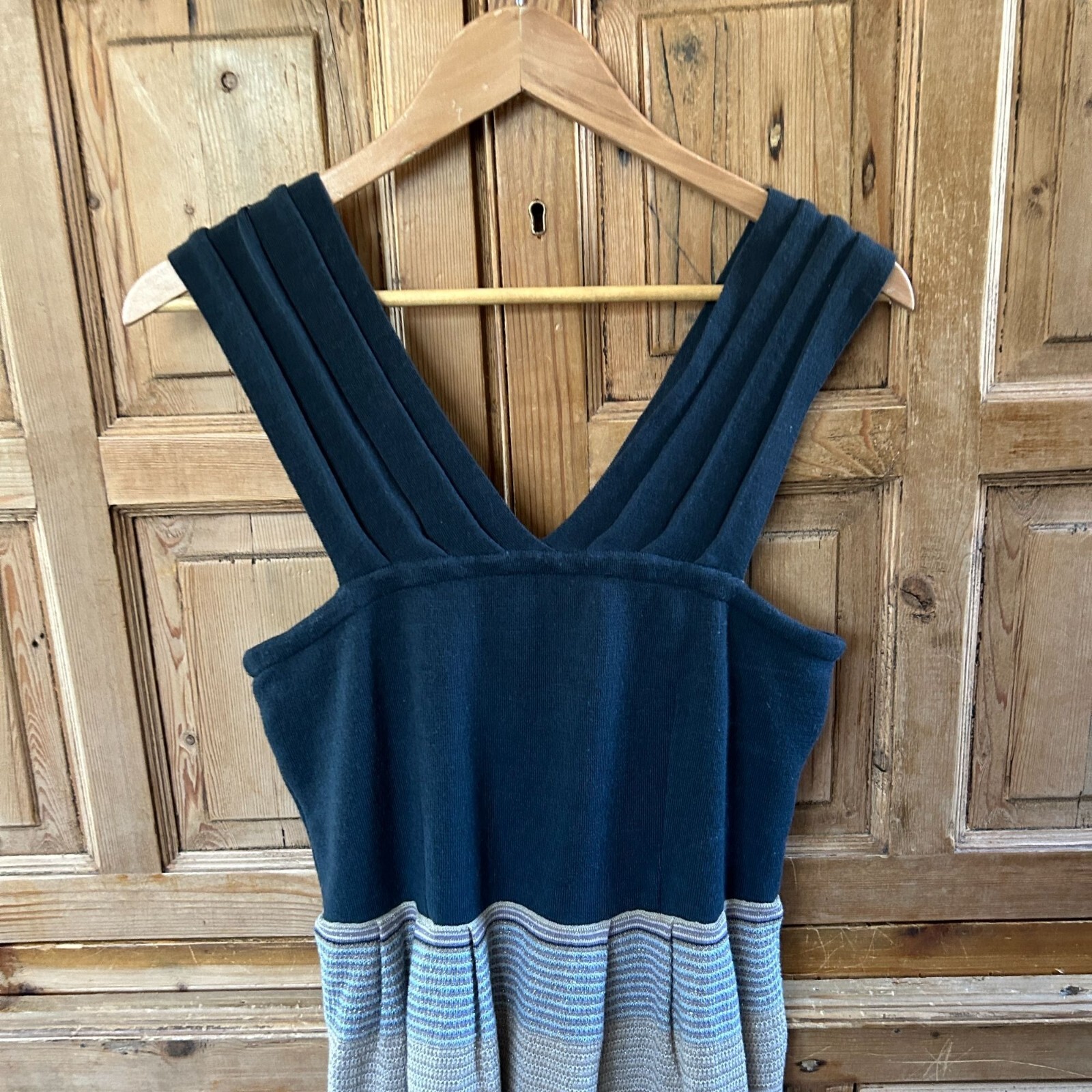 Knitted & Knotted Anthro Size Medium Dress V-Neck V-Back Glitter Striped NWT