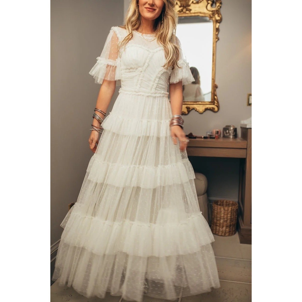 NWT! IVY CITY CO. Whimsical Dress in White Tiered Tulle Stars Fairy Fairycore 1X