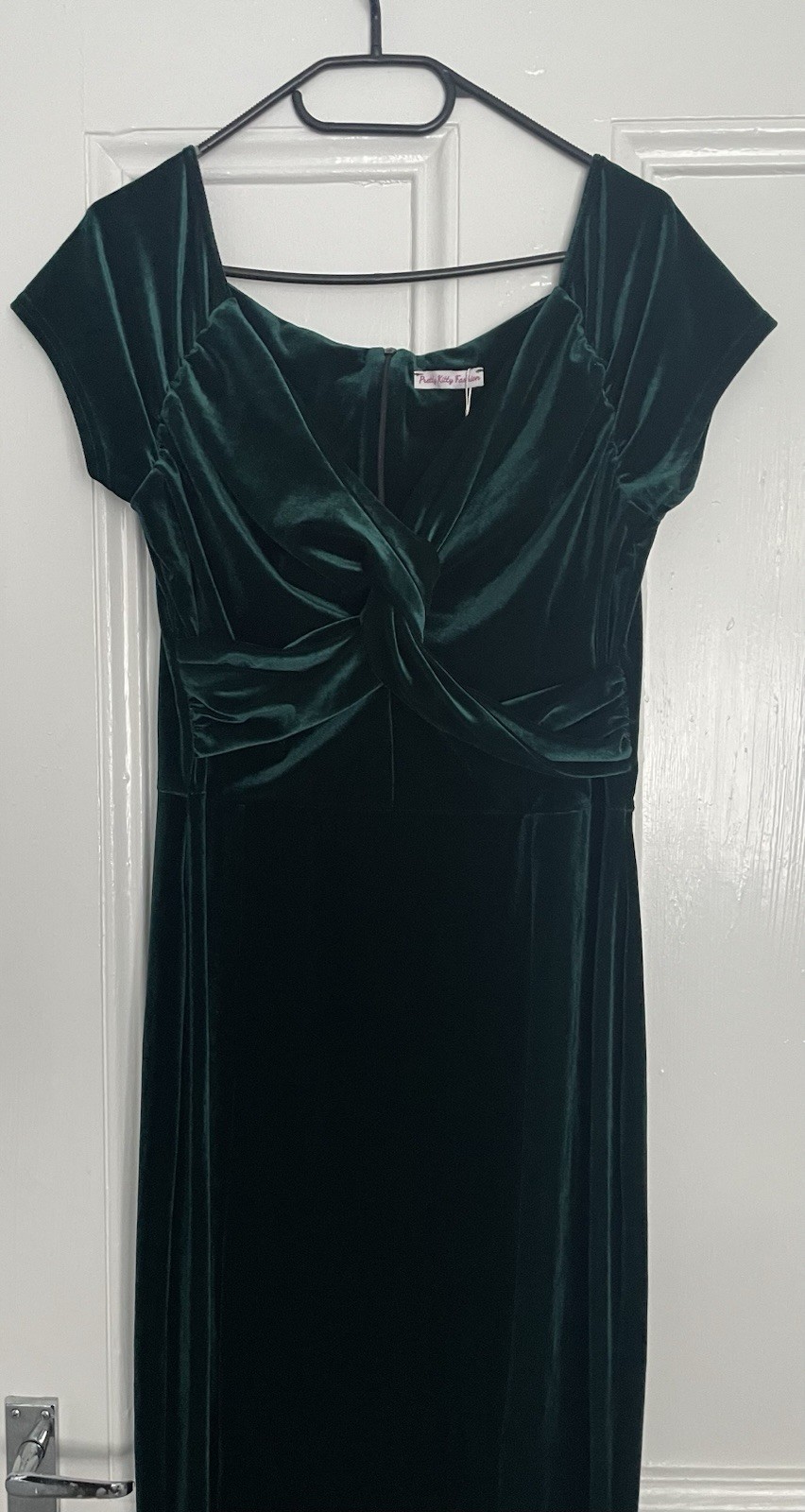 Emerald Green Velvet Knot Front Bardot Evening Gown UK12/14 See Description