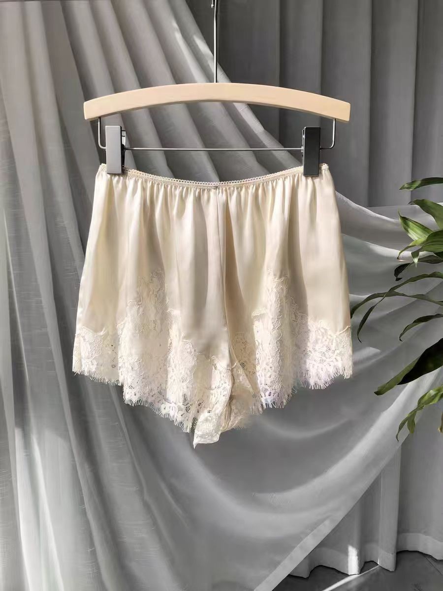 Doen lace patchwork silk vest shorts set