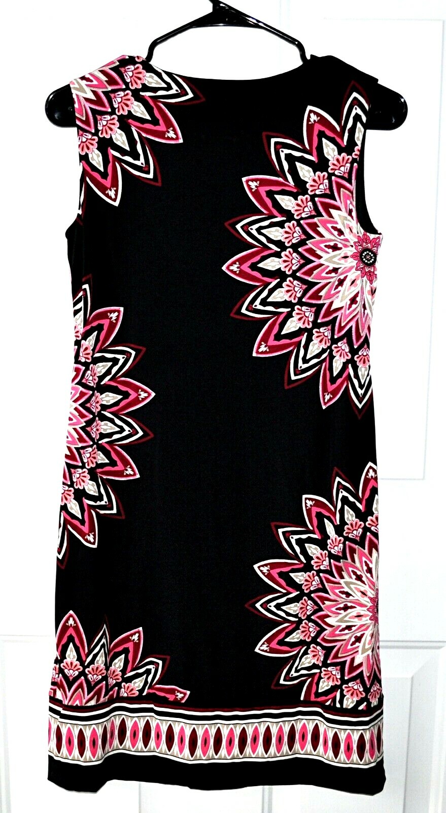 JM Collection Petite S Black Sleeveless Dress Pink Floral Design Embellished