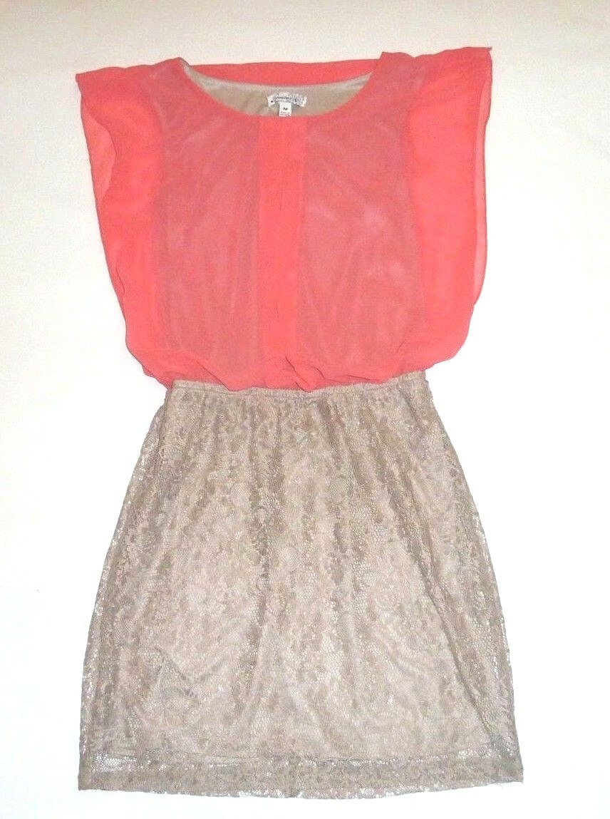 Speechless Women’s Dress Lace Color Block Taupe/Coral Dressy Pic Party Juniors M