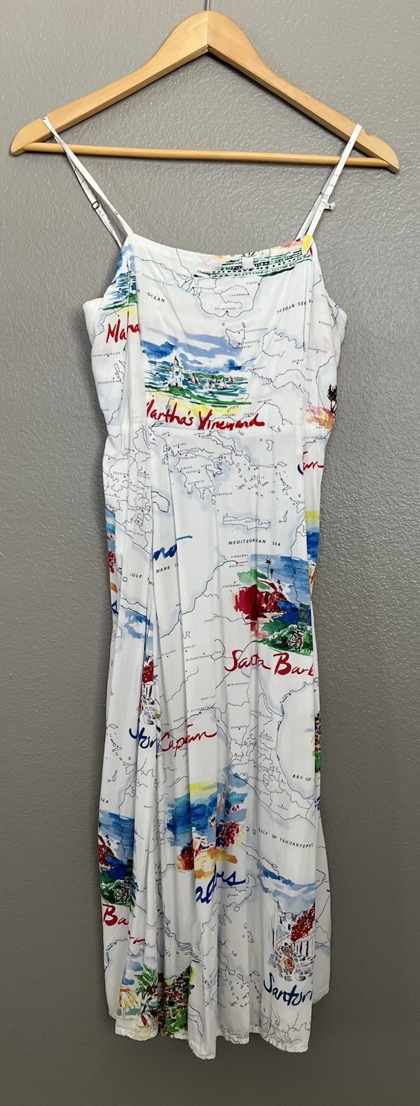 Gap Dress Womens XS White Map Travel Print Fit And Flare Smocked Sundress Summer