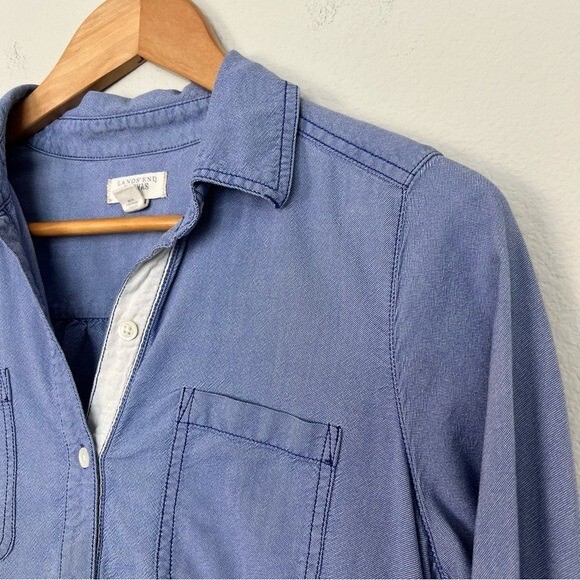 Lands End Canvas Shirt Dress Womens 4 Lagenlook Travel Beach Preppy Casual Blue