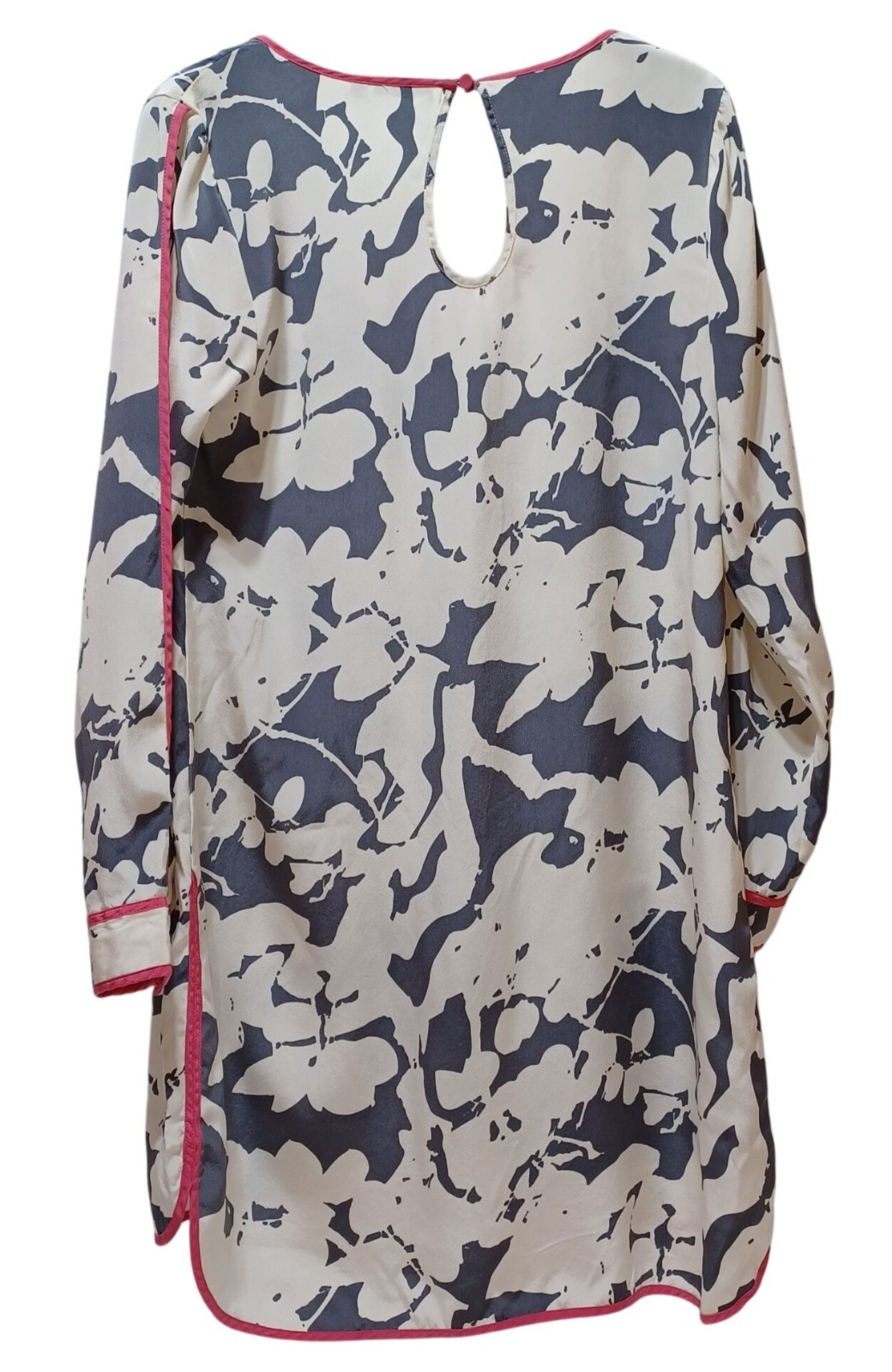 The Letter Silk Tunic Dress Womens S Abstract Cream Gray Pink Trim Boho Artsy