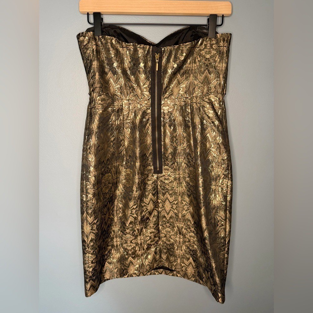 Nicole Miller Strapless Metallic Brocade Jacquard Mini Cocktail Dress | Size 4