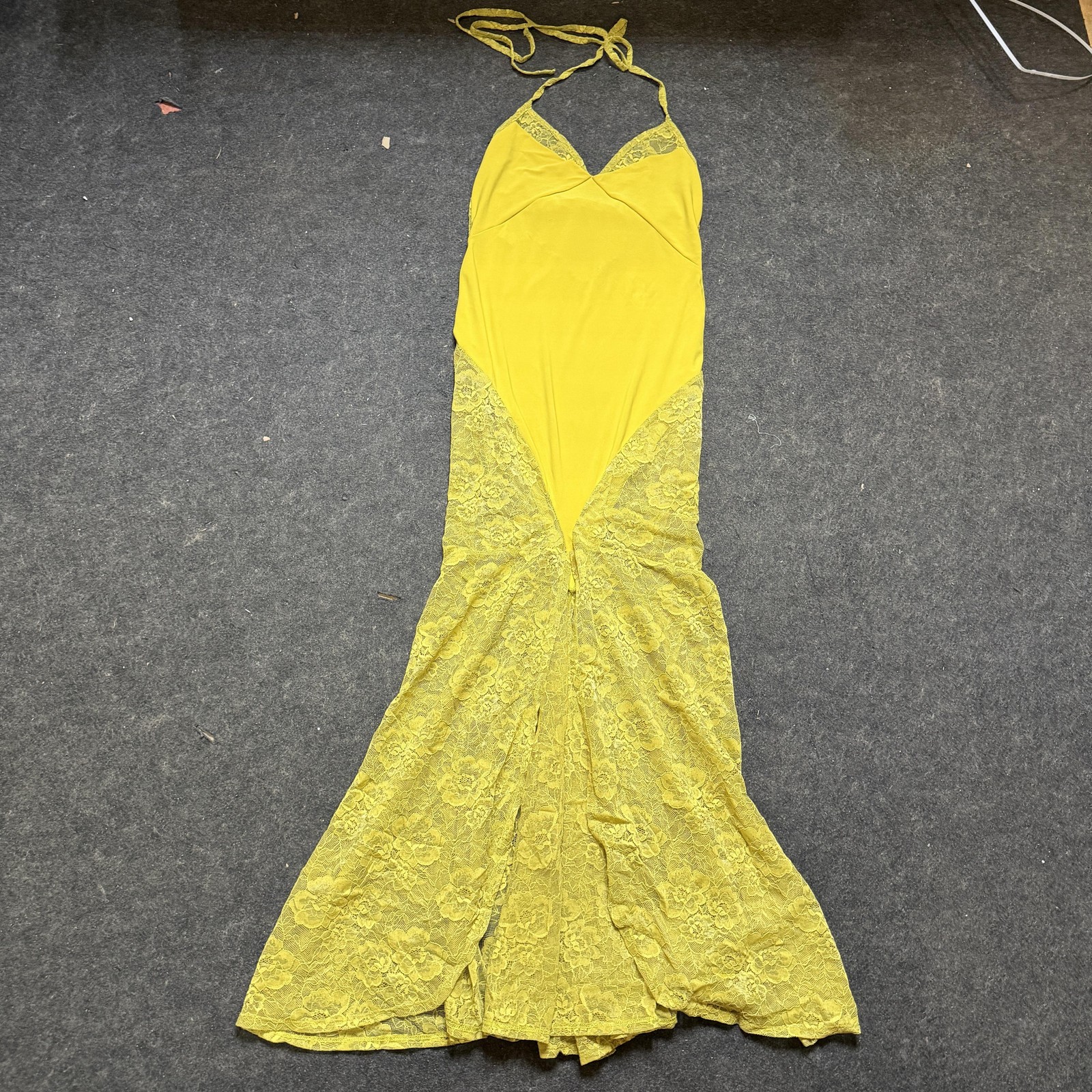 ASOS DESIGN Dress Womens US 8, Yellow Lace Halter Slip Maxi Mermaid Formal Gown