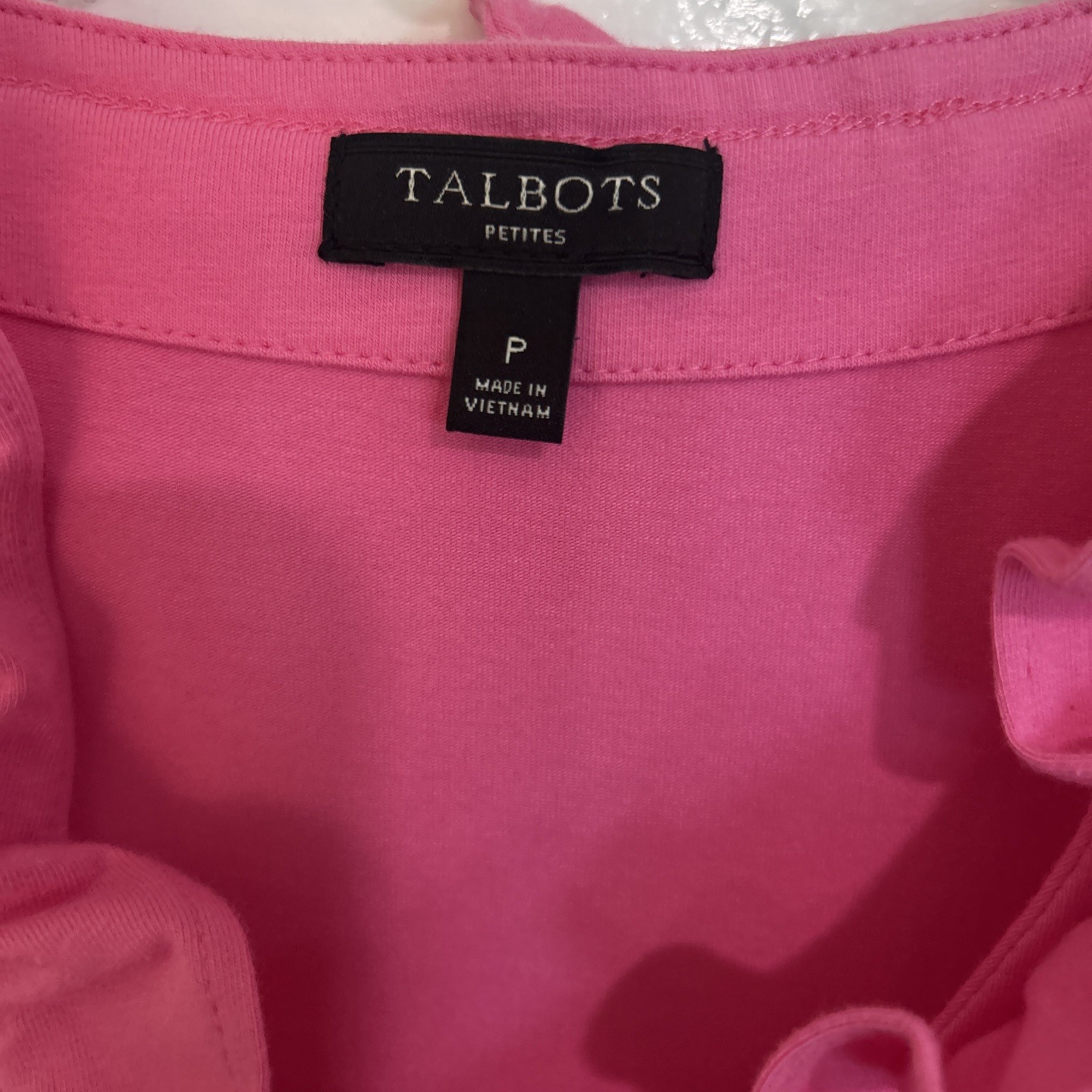 Talbots Sleeveless Ruffle V-Neck Shift Dress- Fuchsia- Size: P