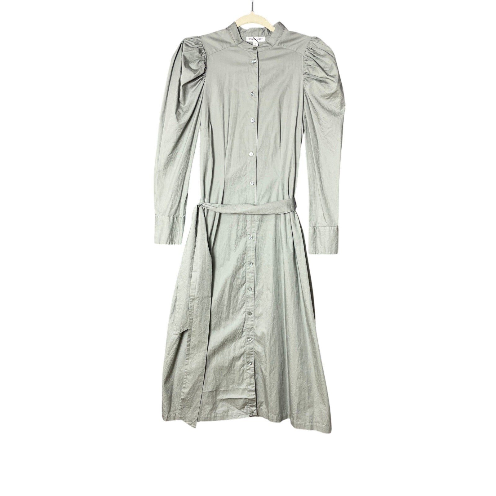 Prologue Grey Puff Long Sleeve Button Up Belted Maxi Dress Size Small Cotton