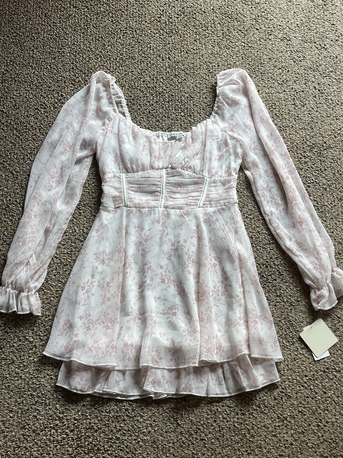 Charmed Hearts Baby Doll Boho Dress Size M Ivory/Cream W/Soft Pink Flowers NWT