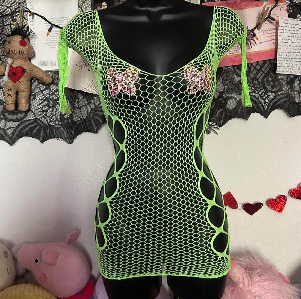 Women’s Fishnet Bodycon Mesh Body Dress Dancer Stripper Party Outfit Green NEW