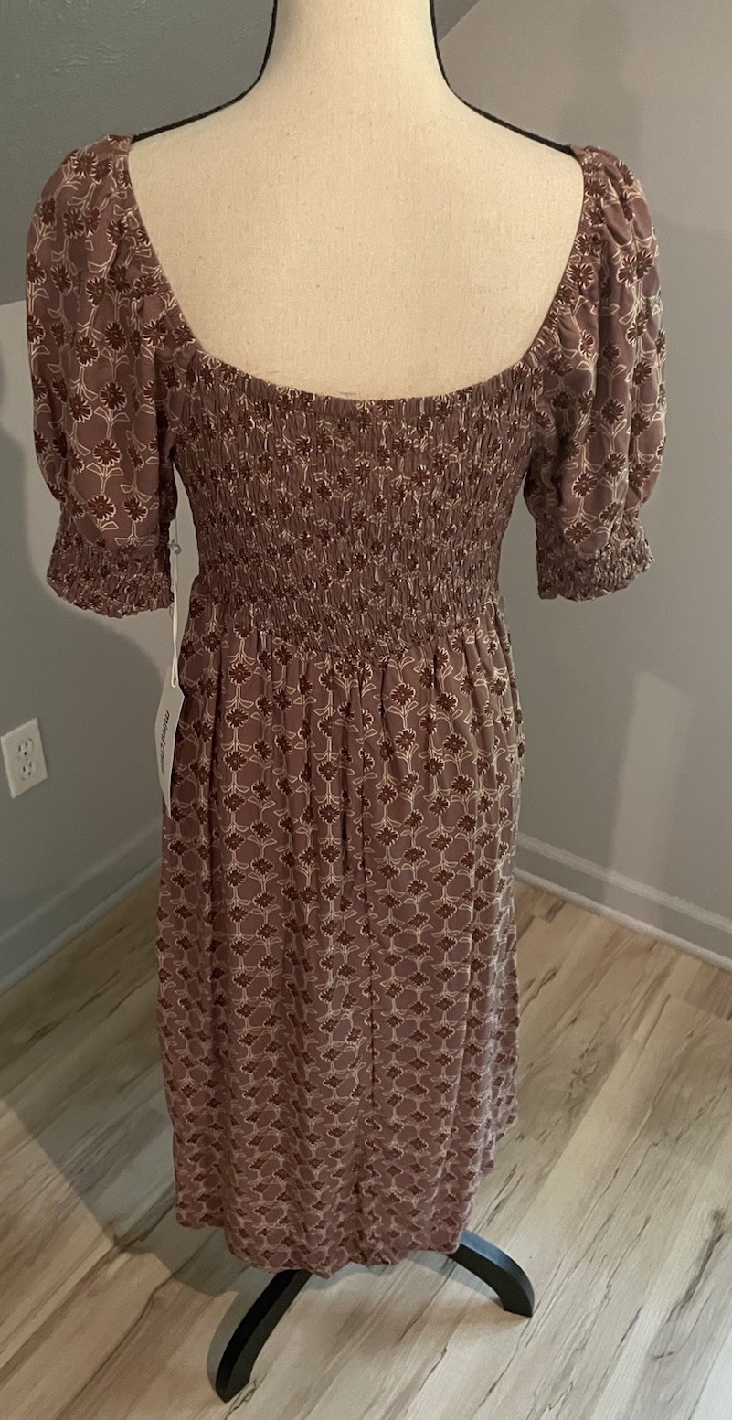 Mimi Chica Puff Sleeve Floral Midi Dress Size Med Empire Waist Smocked Keyhole