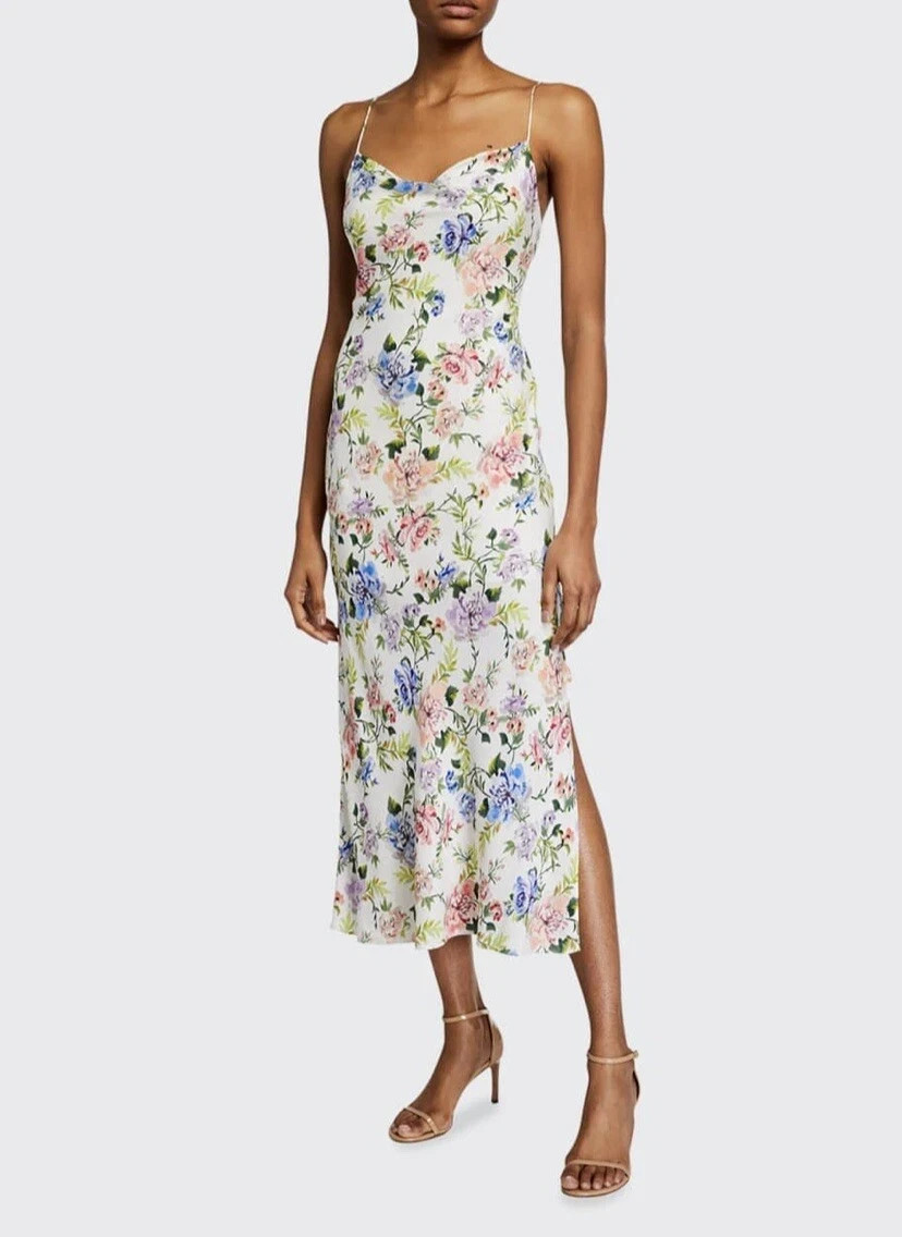 NEW, Alice + Olivia Harmony Floral Drapey Side Slit Slip Dress sz 2# MD2324