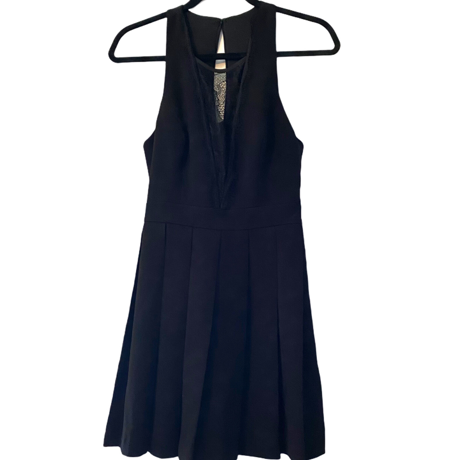 BCBGeneration Women’s Black Lace Inset Deep V Neck A Line Mini Dress Size 4