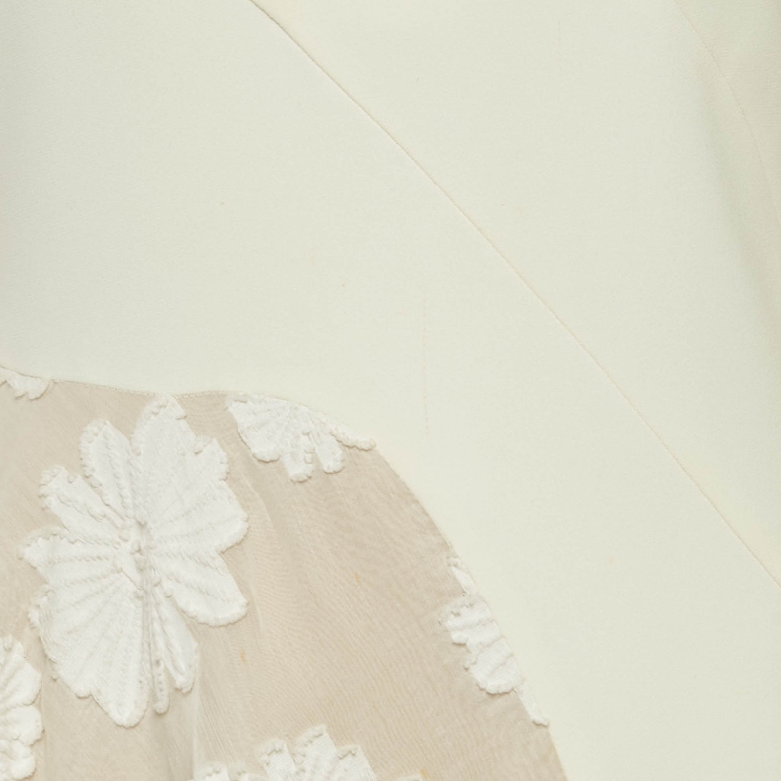 Roland Mouret Off White Cotton & Crepe Stretch Floral Applique Midi Dress M