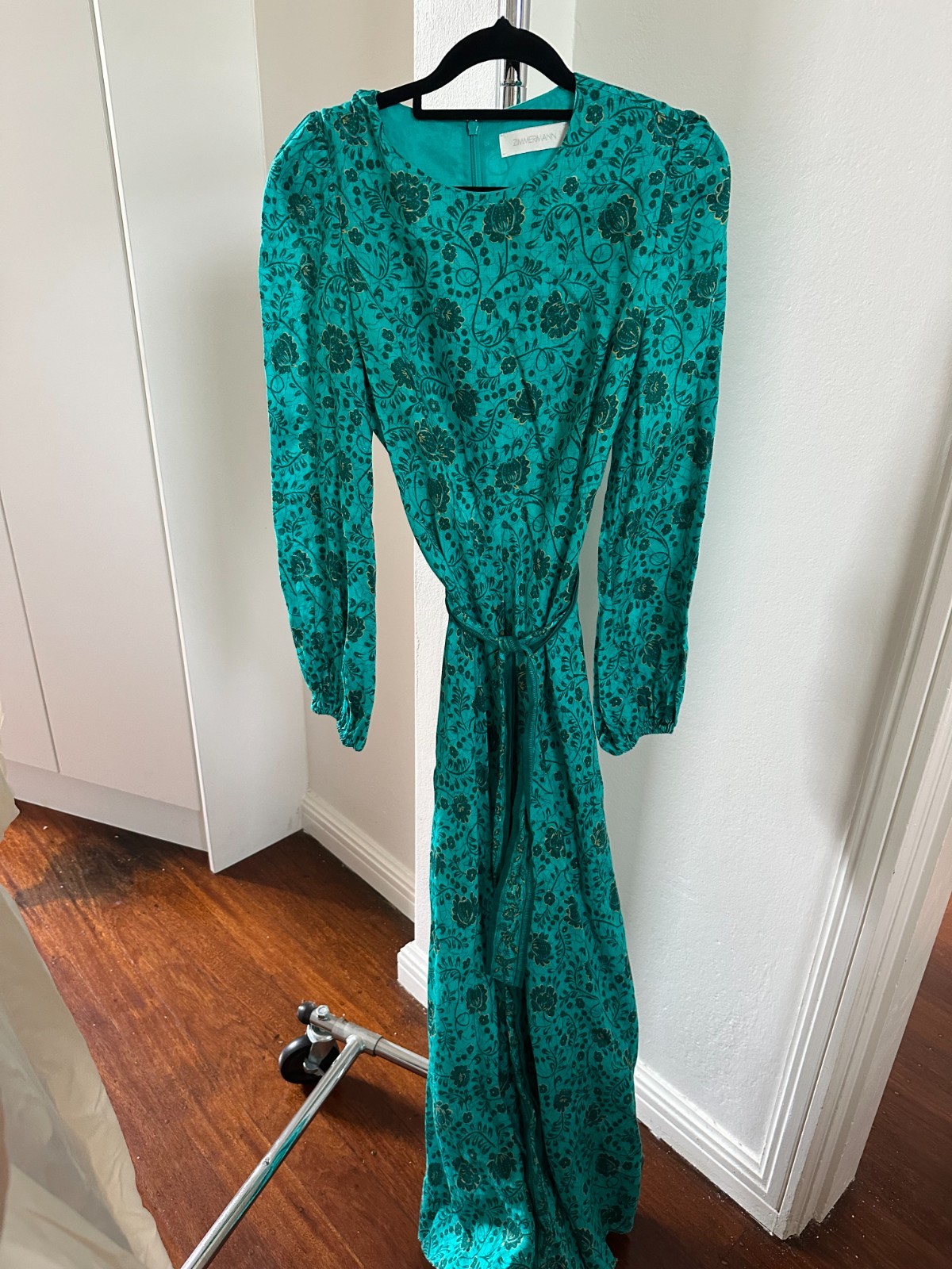 Zimmermann Lulu High Neck Green Floral Linen Long Dress Size 2 / AU 11 / US 8