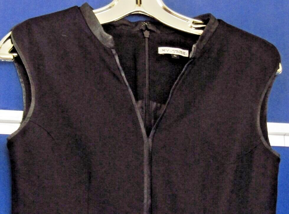 EUC Wardrobe Staple LITTLE Black DRESS by MY TRIBE A-Line w. LEATHER TRIM Sz M