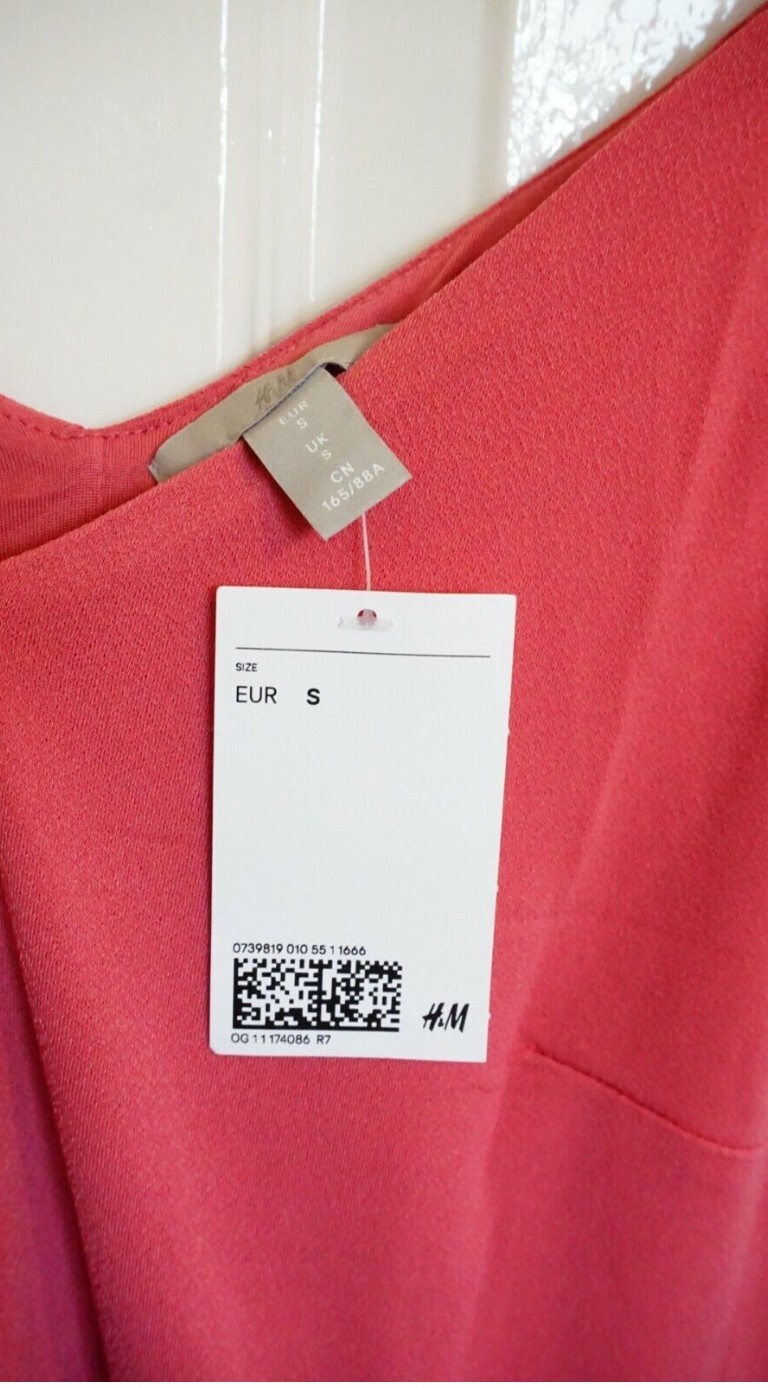 H&M Jersey Crêpe Midi Pink Dress Size S V-neck A-line Soft Women Skirt