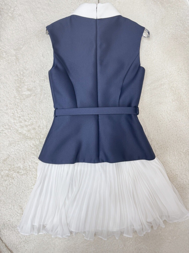 Self-Portrait Two fakes Sleeveless Stand-up collar dress Pleated chiffon dress