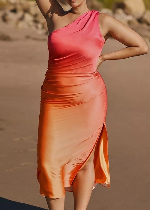 New $198 Beach Rio x Anthropologie SELITA Sunburst Ombre Lg Orange 1-Shoulder