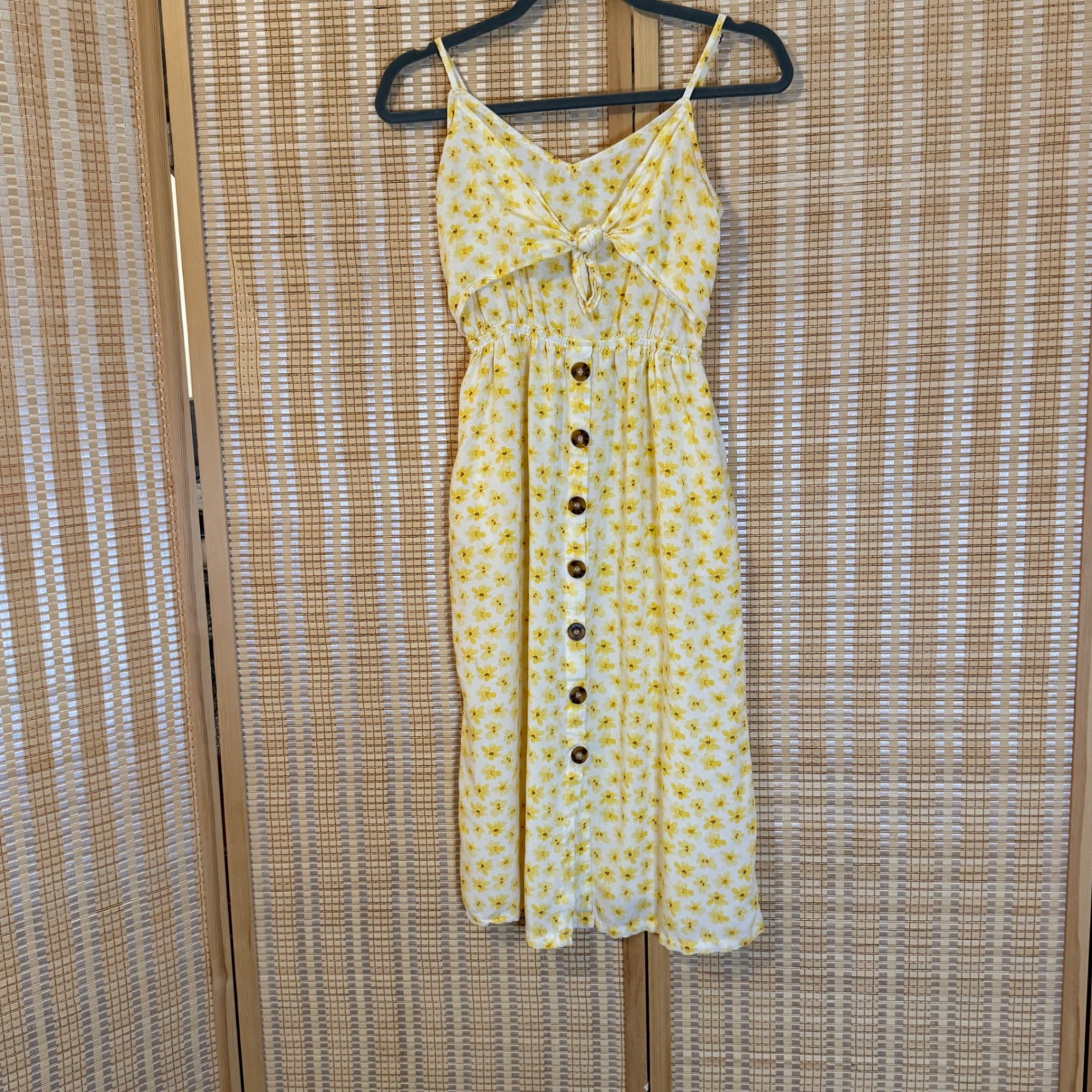 Mimi Chica Yellow Floral Tie Front Button Down Midi Sundress S Cottagecore Fairy