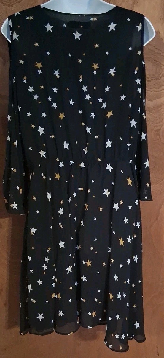 Star Mini Dress XL Stretch Womens Deep V Neck Moon Child Witchy Boho Celestial