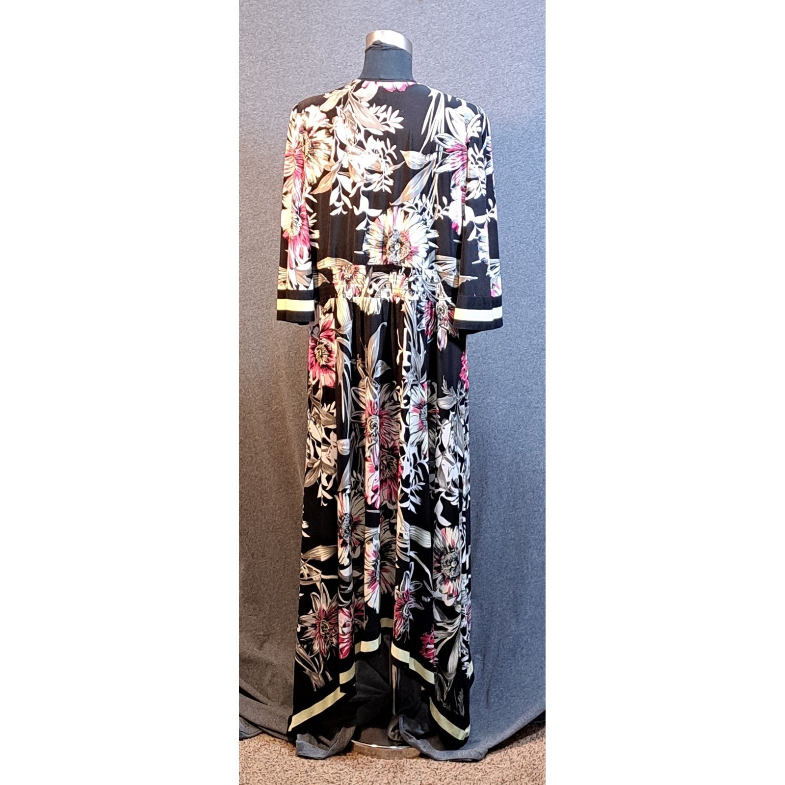 INC International Concepts Women 1X Floral Faux Wrap Maxi Dress Handkerchief Hem