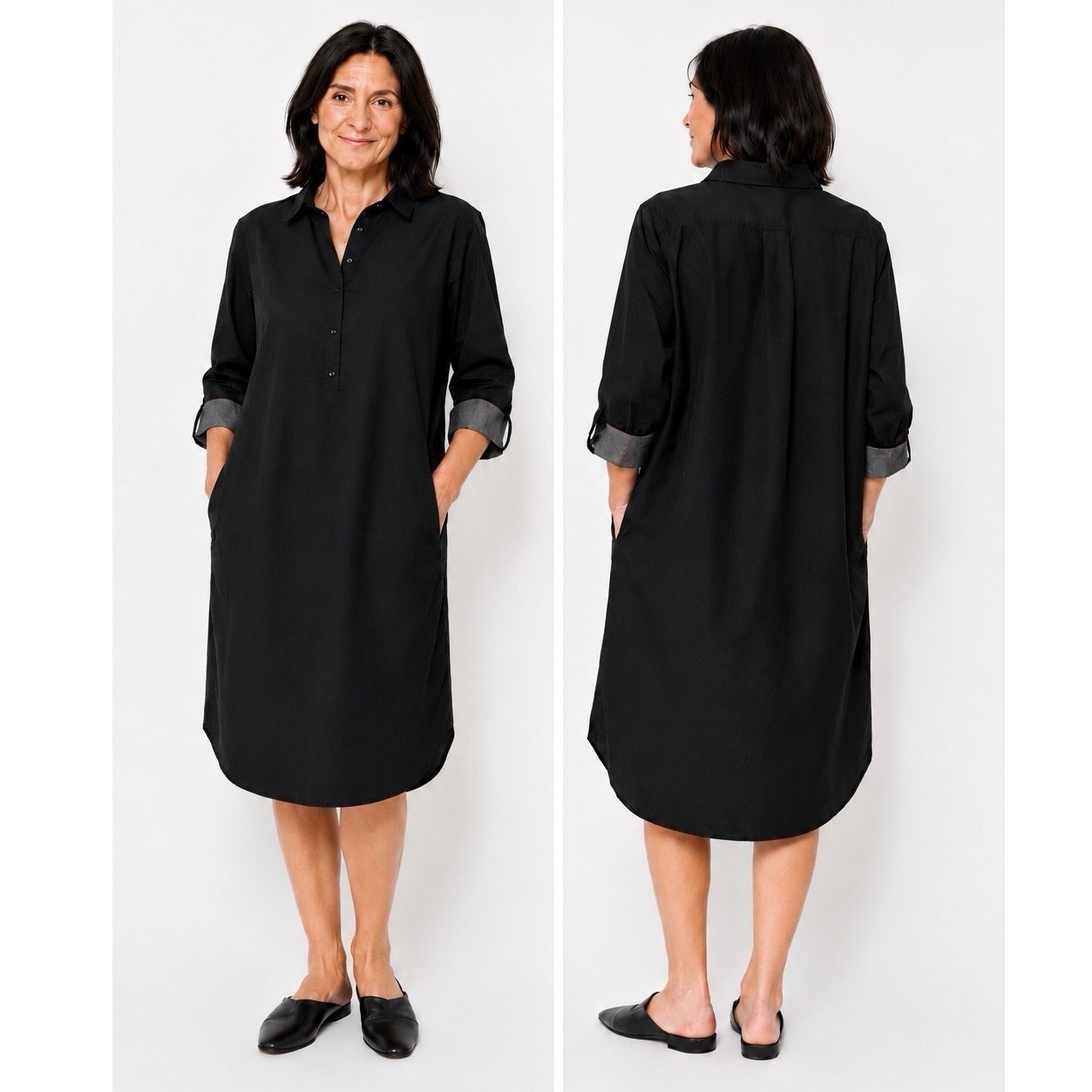 Mer Sea Black Cotton Shirt Dress Women’s Size S Quarter Button lagenlook