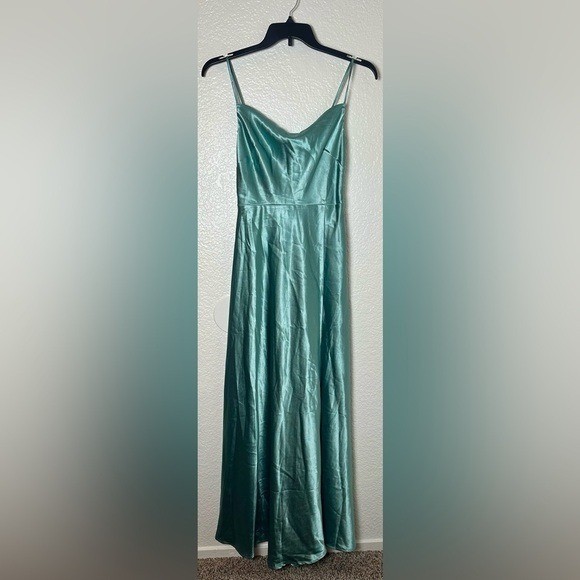 NWT Birdy Grey Lisa Long Dress in Satin Sea Glass