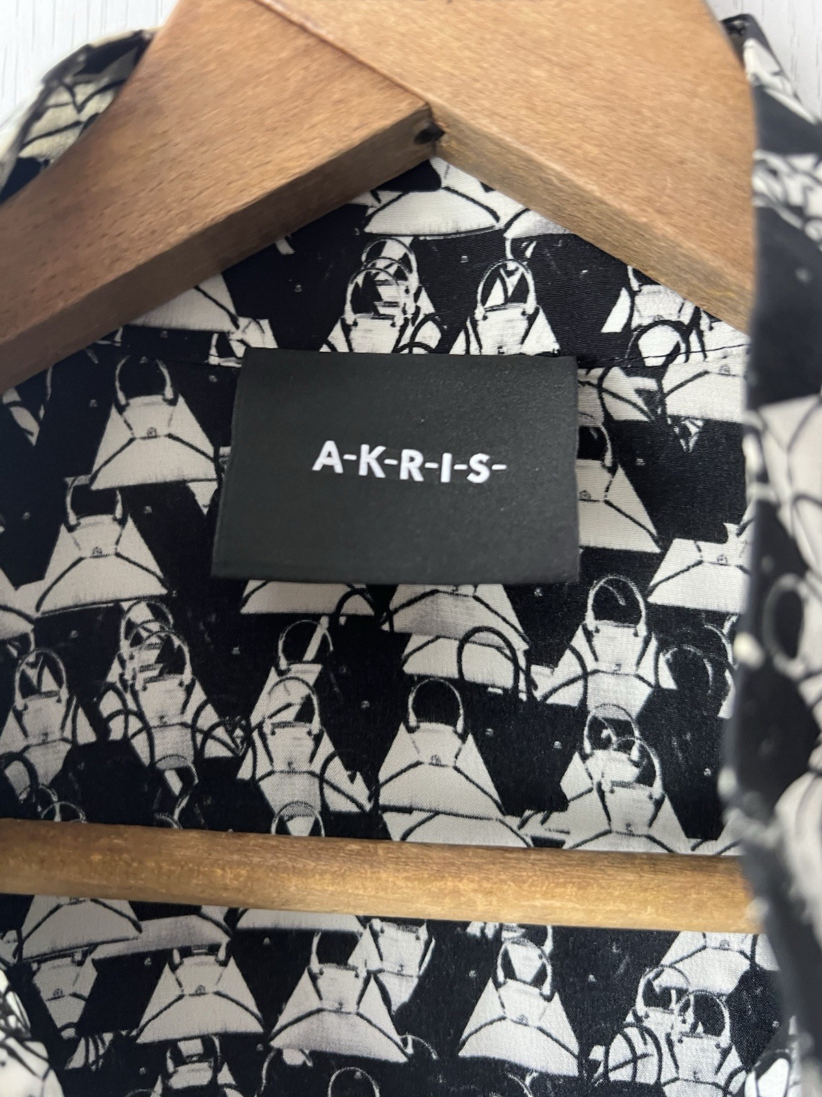 Akris Tunic Silk ai Handbag Printed Mock Neck Button Front AOP Womens 8 Black