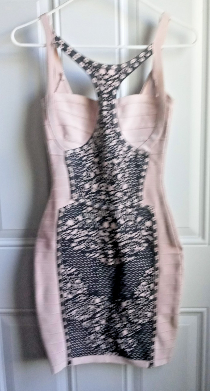 Hervé Léger Champagne Black Racer BACK Bandage Dress size S