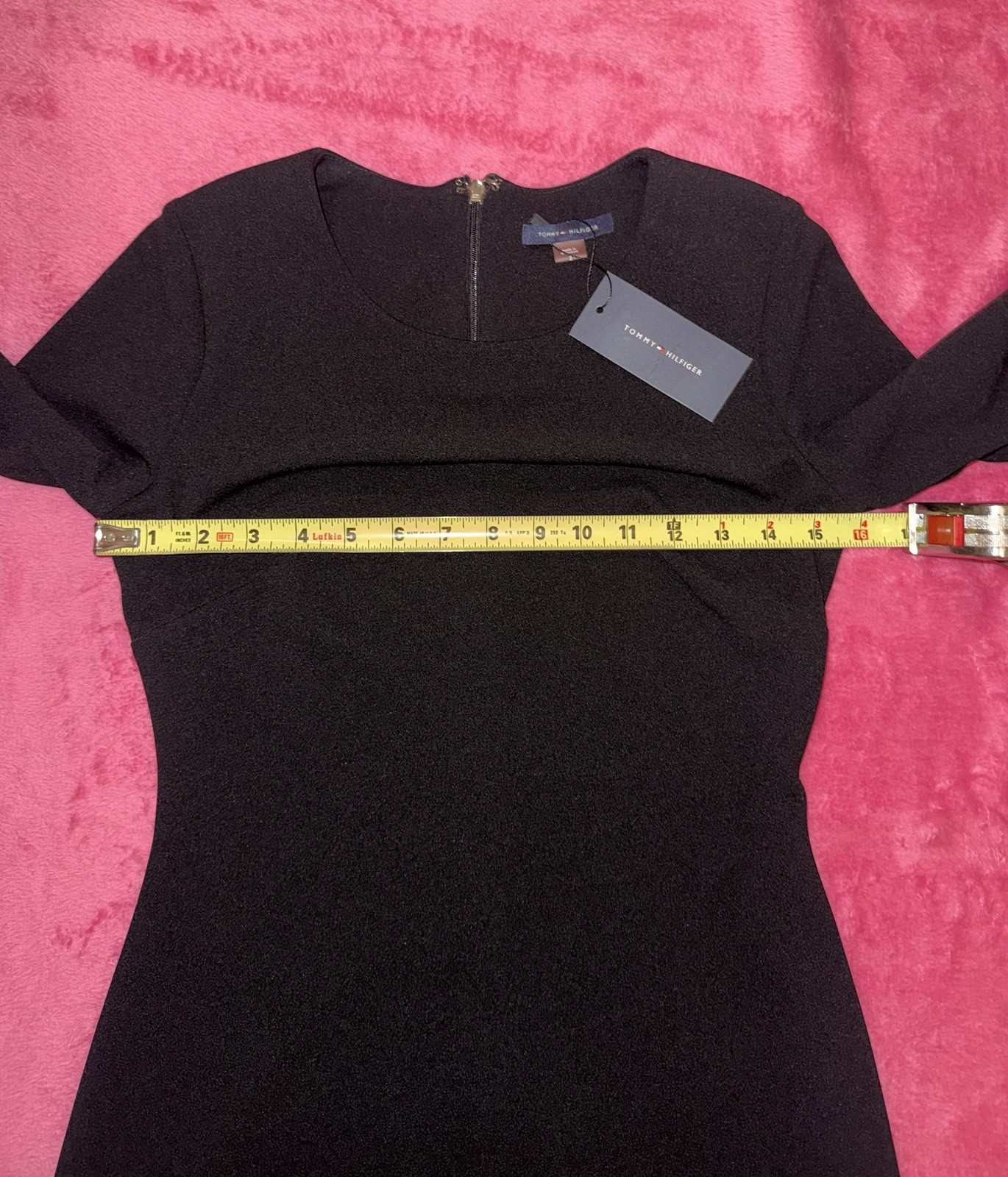 Tommy Hilfiger Black Sheath Event Dress Lace Hem Bell Sleeve Classic Size 2