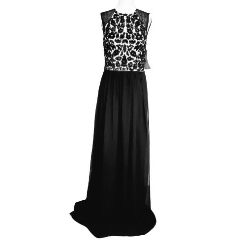 JS Collection Black Sequin Beaded Long Sleevless Gown Size 10