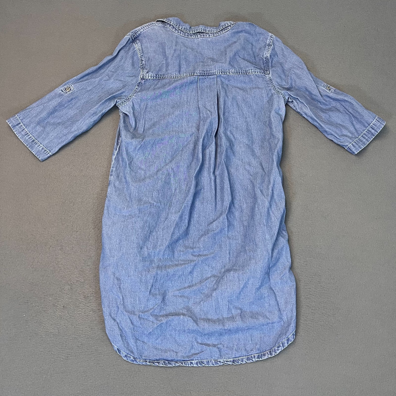 Splendid Womens Lg Denim Shirt Dress 1/2 Sleeve Pockets High Low Collar Lyocell