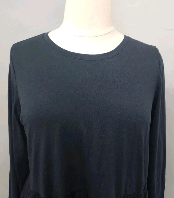 LOGO by Lori Goldstein Blue Midi Dress Size Large Ruffle Hem With Pockets