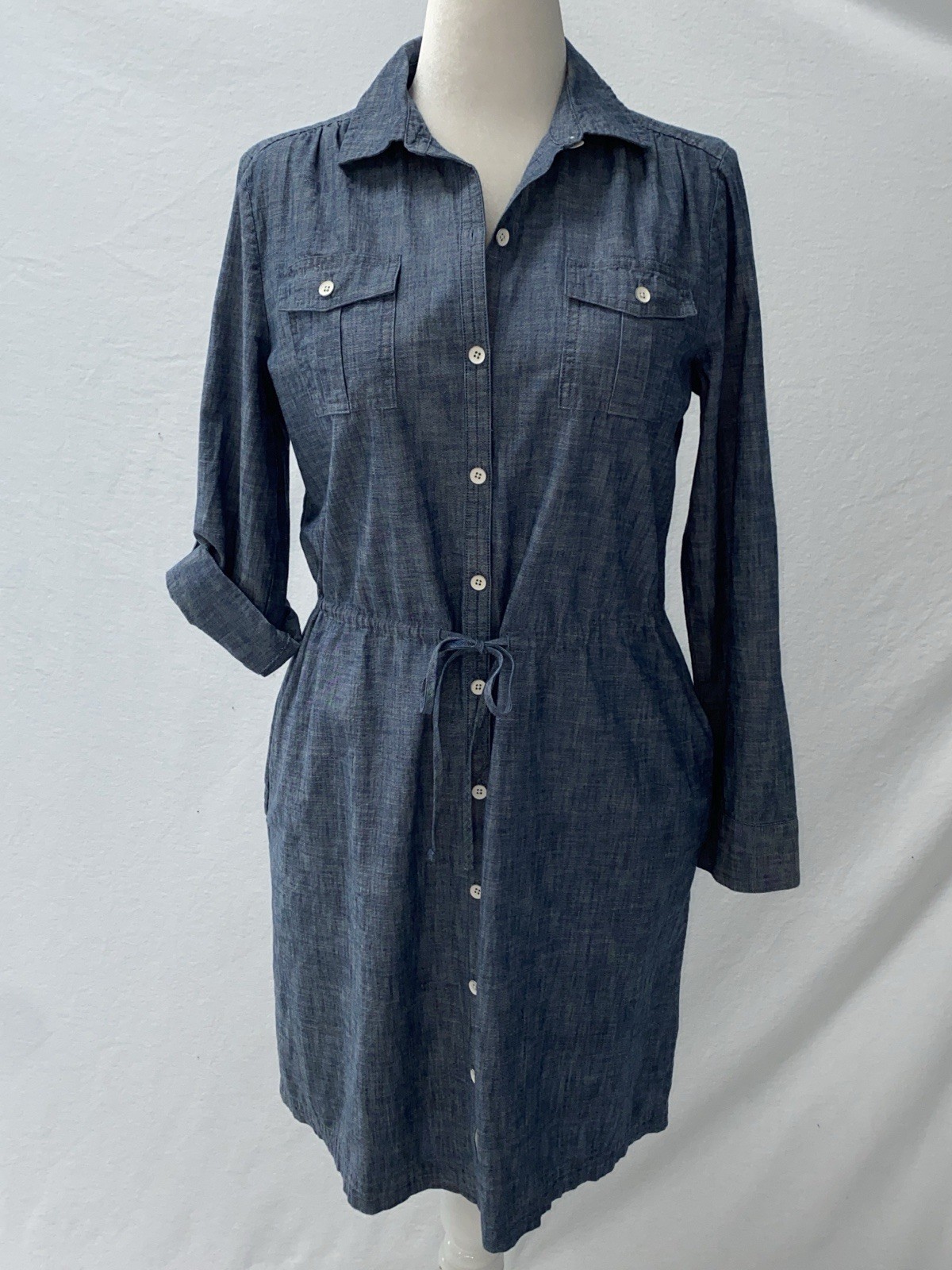 Lands End Canvas Chambray ShirtDress – Roll Up Tab Sleeve – Size 10 NWT