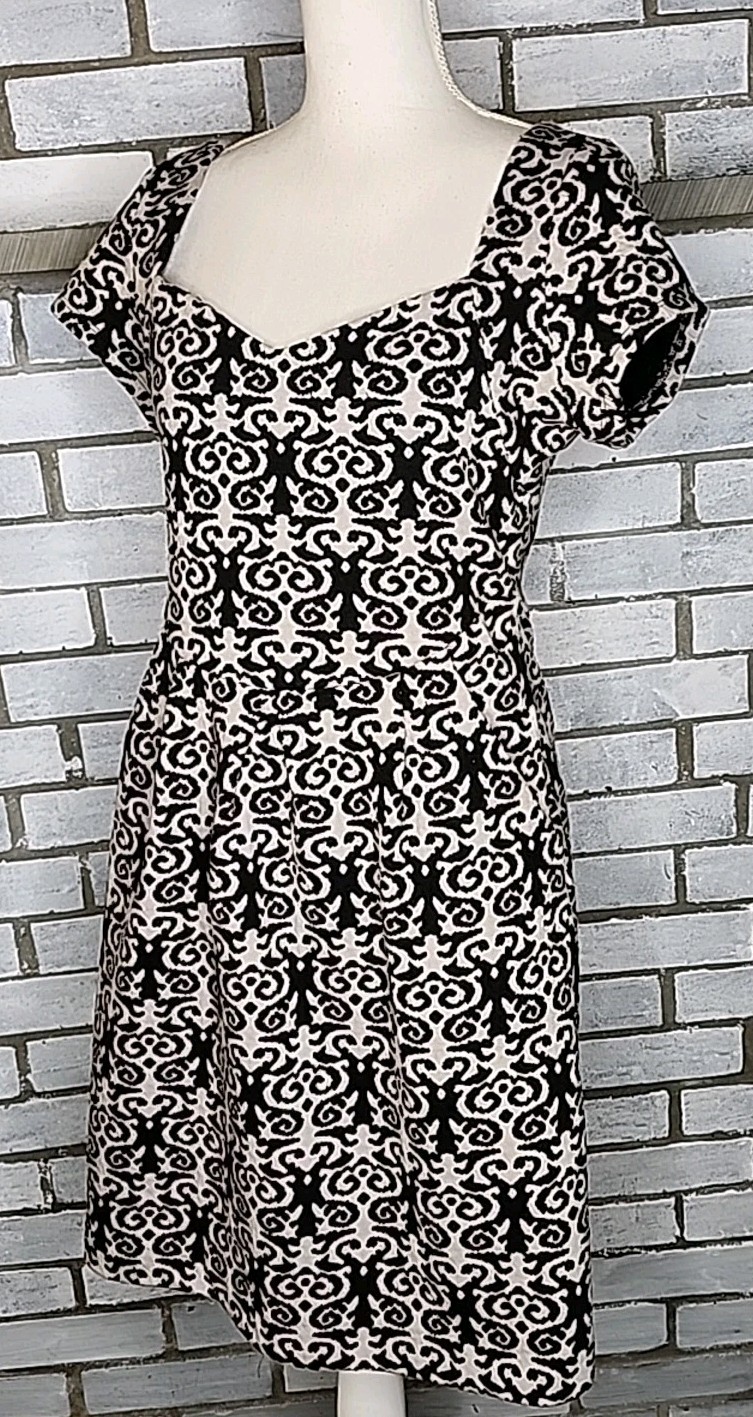 Anthropologie Deletta Caledonia Dress Medium Black Cream Cutout Back Zip Side