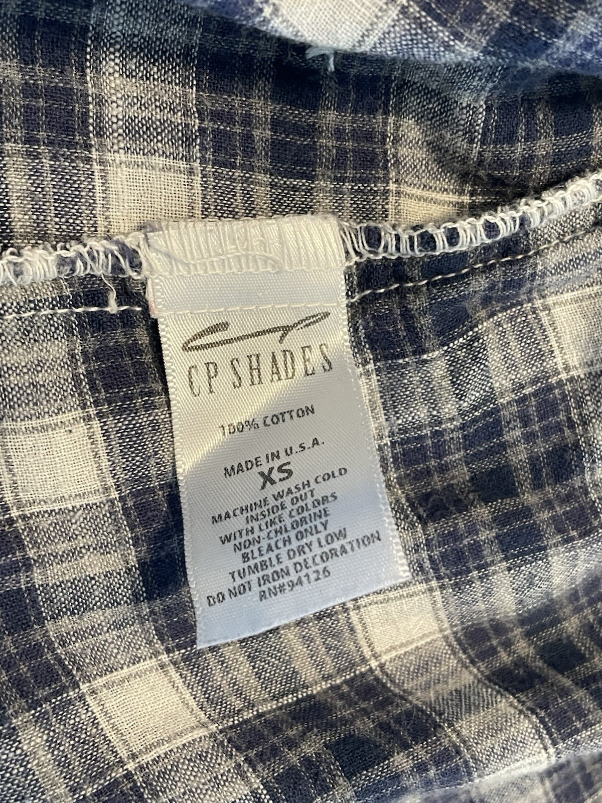 CP Shades Plaid Cotton Tunic Top Dress Blue White Pockets Pullover Women XS USA