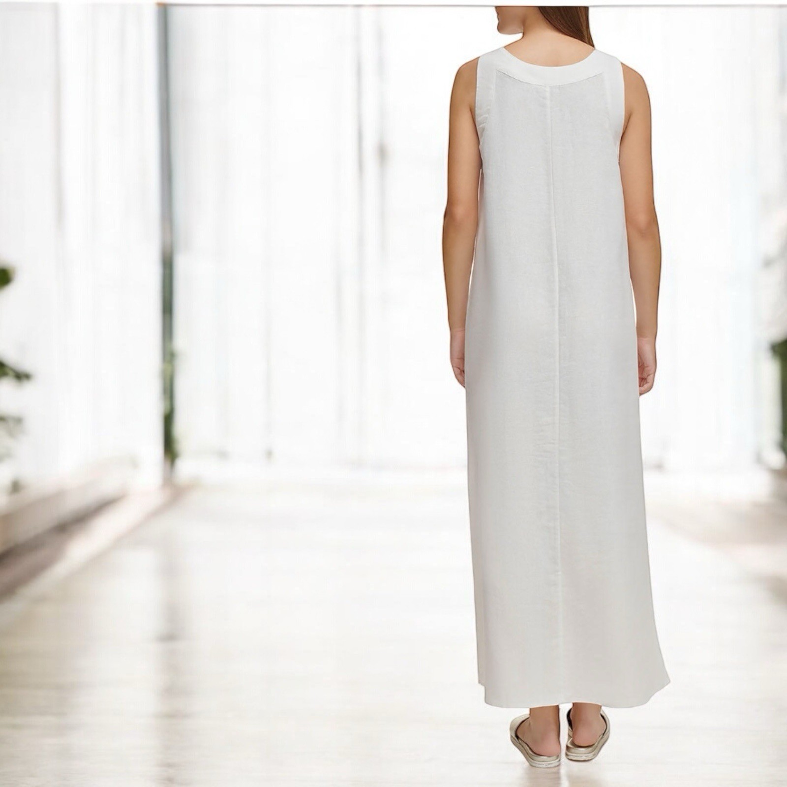 DKNY Women’s Pullover Linen A Line Dress White SZ XXL Cottagecore Minimalist